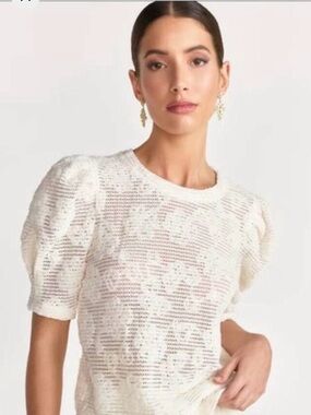 English Factory | Crochet Floral Top with Puff Sleeves Size M NWT